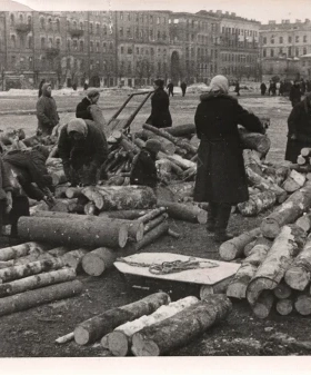 Ленинградцы заготавливают дрова. 1941–1942 гг. ЦГАИПД СПб. Ф. Р-1909К. Оп. 1. Д. 126. Л. 19