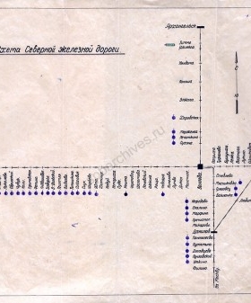 Схема Северной железной дороги с обозначением станций, подвергшихся бомбардировкам (в том числе на территории Ленинградской области). 1943 г. ГАВО. Ф. 628. Оп. 1. Д. 901. Л. 107.
                                                            