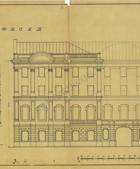 Проект перестройки дома. Генеральный план. Нереализованный проект. 1927 г. ЦГАНТД СПб. Ф. 192. Оп. 3-1. Д. 4368. Л. 1.
                                                    