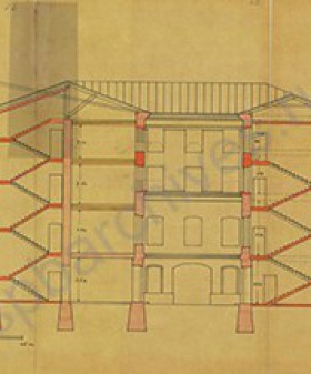 Разрез дома по C-D и E-F. Нереализованный проект. 1927 г. ЦГАНТД СПб. Ф. 192. Оп. 3-1. Д. 4368. Л. 1.
                                                    