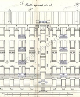 Чертёж дома. Фасад. 1904–1914 гг. ЦГИА СПб. Ф. 513. Оп. 102. Д. 1346. Л. 26–29.
                                                    