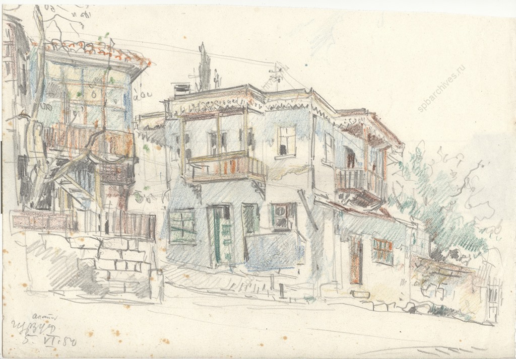 Гурзуф. Цветной карандаш 1950. ЦГАЛИ СПб