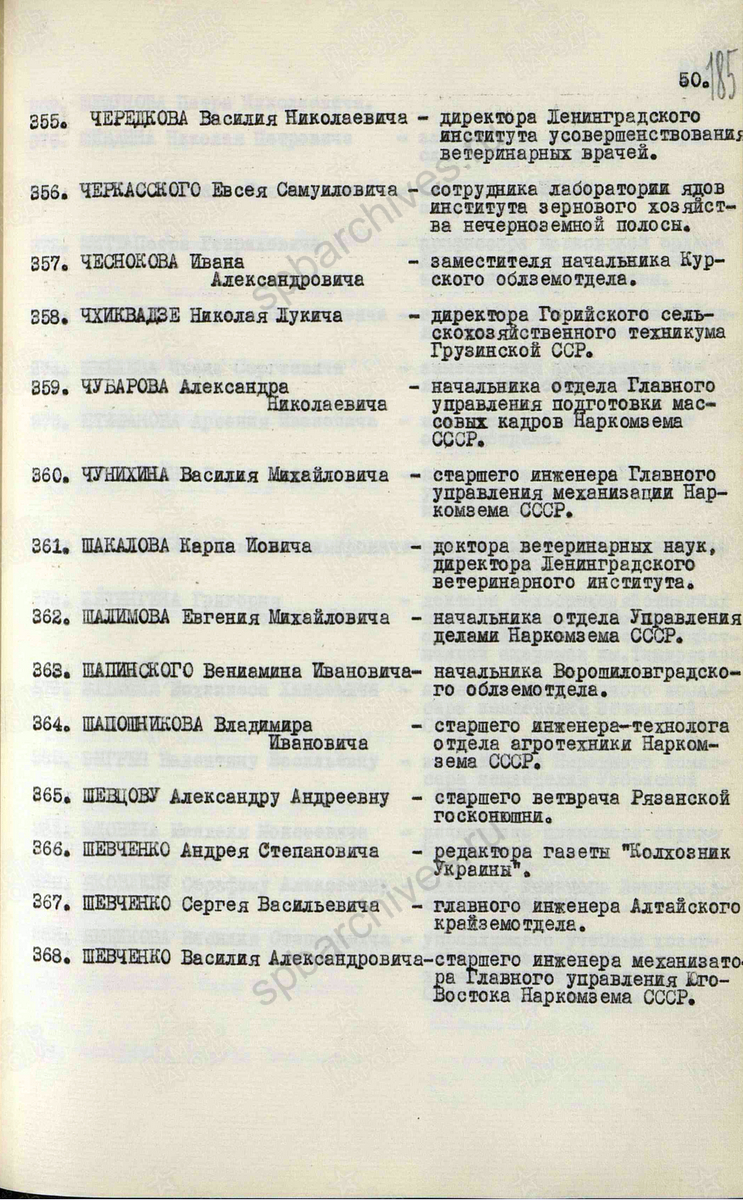 Указ Президиума Верховного Совета СССР о награждении орденами и медалями работников Народного комиссариата земледелия СССР. ГАРФ. Ф. Р-7523. Оп. 4. Д. 397. Л. 136, 139, 185.
                                                    