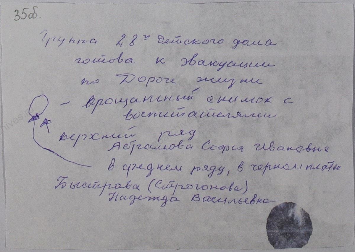Группа 28-го Детского дома готова к эвакуации по Дороге жизни, прощальный снимок с воспитателями. 1942 г. ЦГА СПб. Ф. 10344. Оп. 1. Д. 1. Л. 35