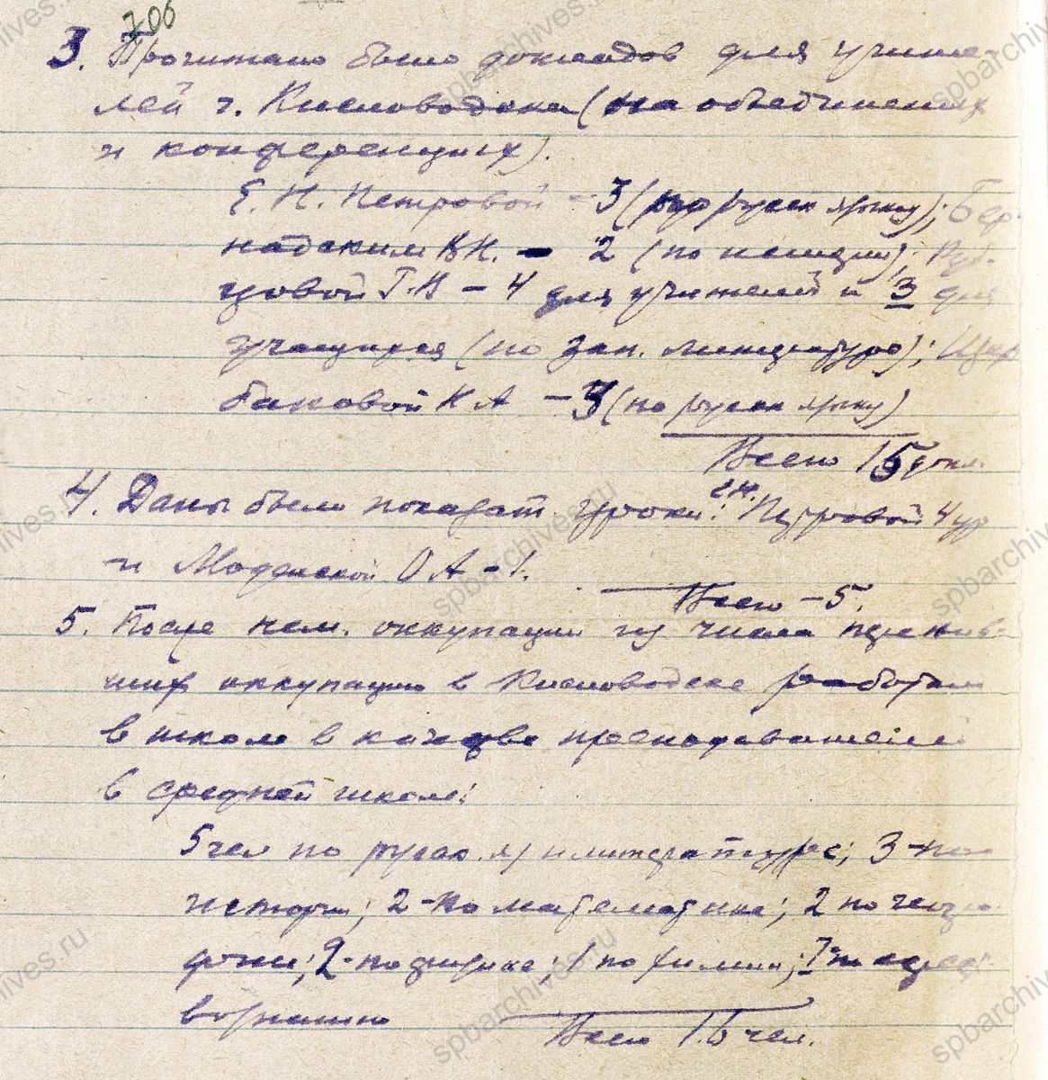 Отчет Ленинградского государственного педагогического института им. А.И. Герцена о работе института в г. Кисловодске. 1942 г. ЦГА СПб. Ф. 4331. Оп. 31. Д. 748. Л. 7−9.
