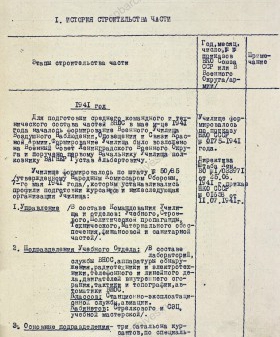 Исторический формуляр военного училища воздушного наблюдения, оповещения и связи Красной Армии. 1945 г. ЦА МО. Ф. 60277. Оп. 35661. Д. 1. Л. 1−3.