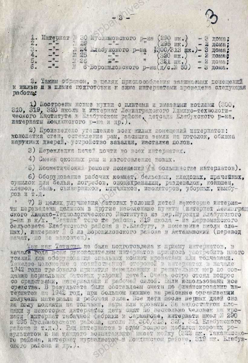 Отчет о работе ленинградских интернатов в Татарской АССР. 1942 г. ЦГА СПб. Ф. 7384. Оп. 17. Д. 666. Л. 2−5об.