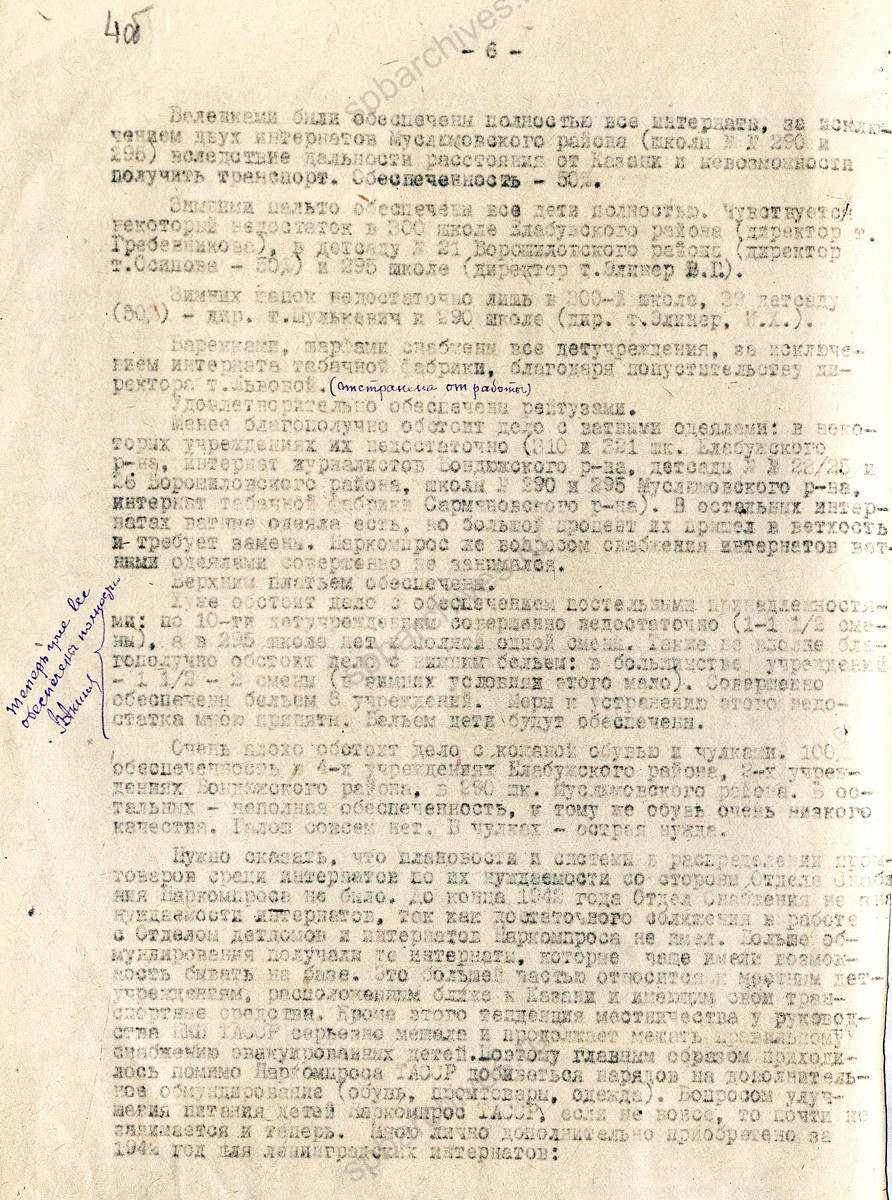 Отчет о работе ленинградских интернатов в Татарской АССР. 1942 г. ЦГА СПб. Ф. 7384. Оп. 17. Д. 666. Л. 2−5об.