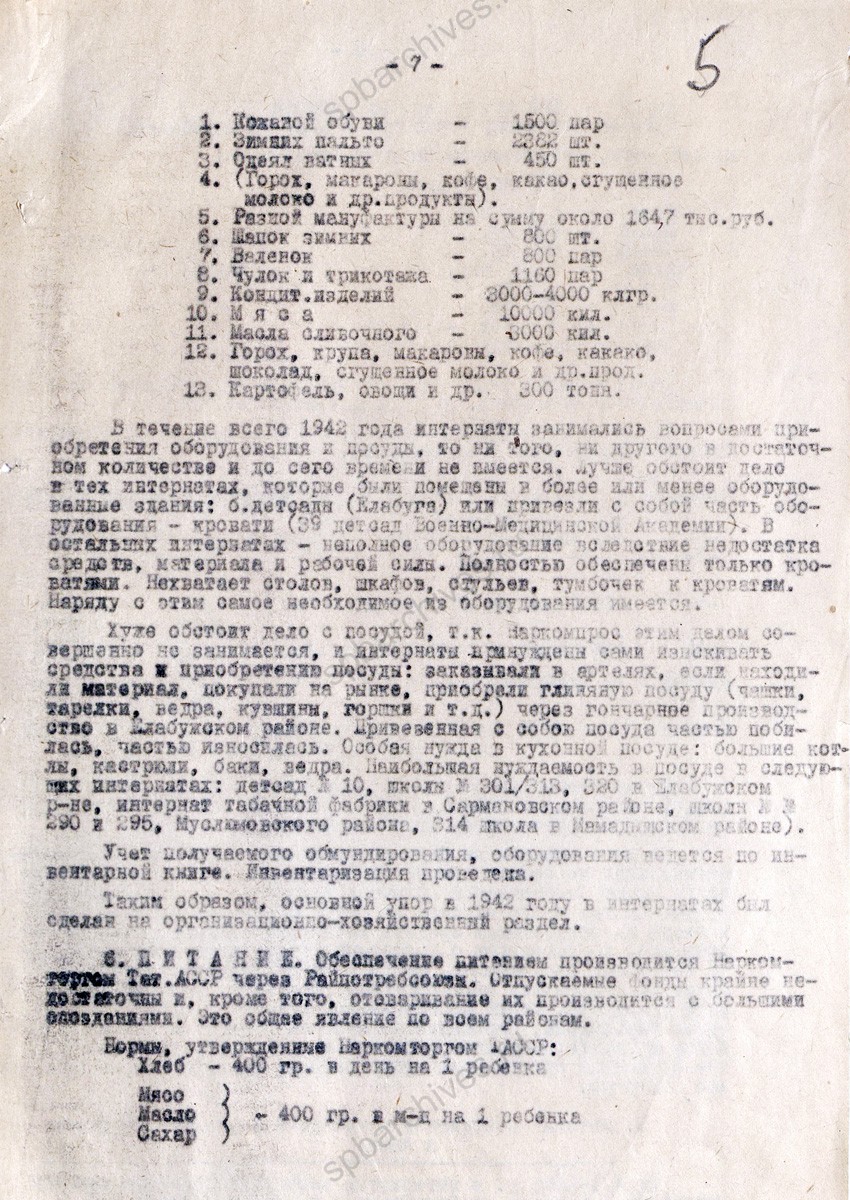Отчет о работе ленинградских интернатов в Татарской АССР. 1942 г. ЦГА СПб. Ф. 7384. Оп. 17. Д. 666. Л. 2−5об.