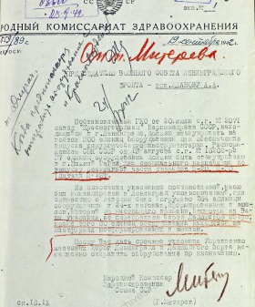 Письмо наркома здравоохранения СССР Г.А. Митерева А.А. Жданову об отправке медицинского оборудования. 19 сентября 1942 г. ЦА МО. Ф. 217. Оп. 1258. Д. 136. Л. 50.