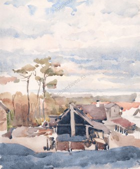 А.А. Оль. Пейзаж, написанный в эвакуации в Свердловске. 1942 г. ЦГАЛИ СПб. Ф. 515. Оп. 1. Д. 35. Л. 8.