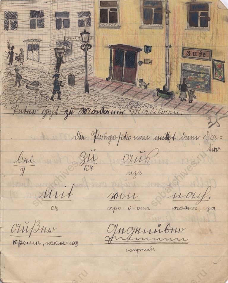 Упражнения по немецкому языку из тетради будущей художницы В.В.Милютиной, ученицы частного реального училища В.П. Кузьминой. 1916-1918. ЦГАЛИ СПб