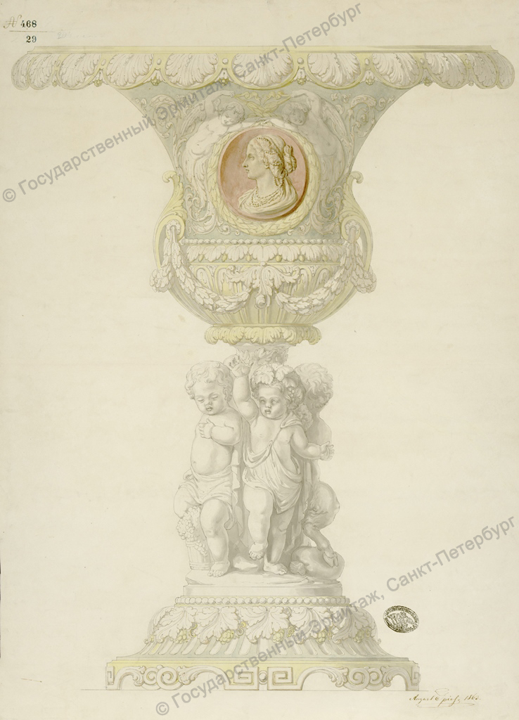 Эскиз вазы в форме кратера. 1863 г. Автор А.К.Шпис. Государственный Эрмитаж, Санкт-Петербург. Мз-Г-2339