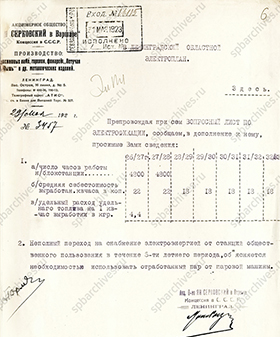 Письмо о технических характеристиках блок-станций, выпускаемых заводом АО «Серковский в Варшаве» в Петрограде. 29 мая 1923 г. ЦГА СПб. Ф. 1160. Оп. 7. Д. 55. Л. 6.