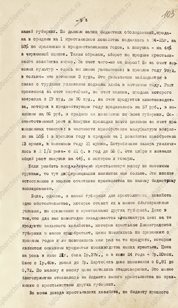 Доклад заведующего губстатотделом С.М. Югенбурга об основных показателях развития экономики Ленинграда и губернии за 1924/25 гг. 28 октября 1925 г. ЦГА СПб. Ф. 164. Оп. 18. Д. 60. Л. 95-110.