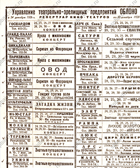 Репертуар кинотеатров Ленинграда. Декабрь 1928 г. ЦГАЛИ СПб. Ф. 118. Оп. 1. Д. 1231. Л. 17.