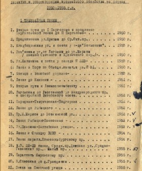 План развития и реконструкции трамвайного хозяйства на период 1950-1955 гг. Титульный лист. 1950 г. ЦГА СПб. Ф. 899. Оп. 4. Д. 1131. Л. 13.