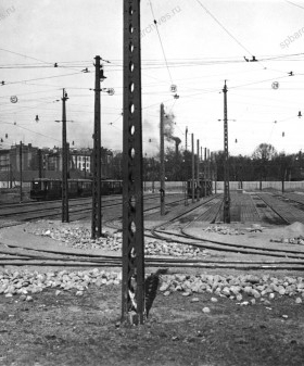 Веер открытого пути в трамвайном парке имени В.С. Смирнова. 1930 г. Ленинград. Автор съемки не установлен. ЦГАКФФД СПб. Гр. 22122.