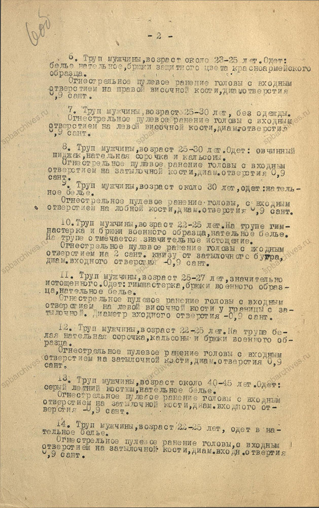 Акт о произведенном осмотре эксгумированных трупов советских граждан в г. Красное Село. 27 октября 1944 г. ЦГА СПб. Ф. Р-9421. Оп. 1. Д. 123. Л. 6об.