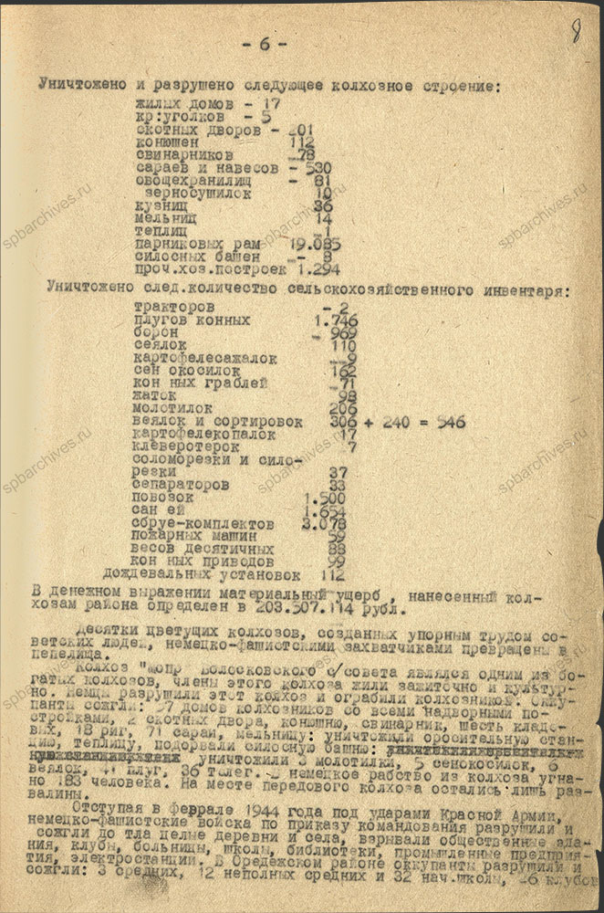 Акт о злодеяниях немецко-фашистских захватчиков и их сообщников в Оредежском районе. 19 декабря 1944 г. ЦГА СПб. Ф. Р-9421. Оп. 1. Д. 180. Л. 8.