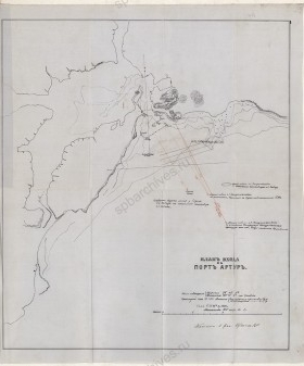 План входа в Порт-Артур с указанием места гибели ЭБР «Петропавловск». 1904 г. РГАВМФ. Ф. 407. Оп. 1. Д. 3287. Л. 104.