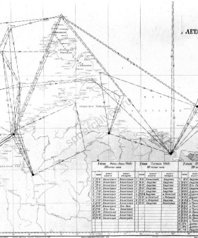 Карта маршрутов летающей обсерватории АНИИ. 1948 г. ЦГАНТД СПб. Ф. 369. Оп. 2-1. Д. 223. Л. 68