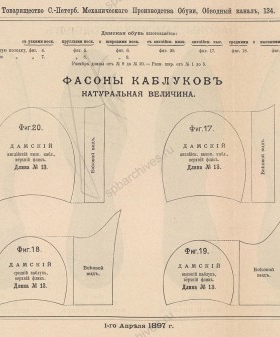 Фасоны дамских каблуков в натуральную величину — из каталога обуви, выпускаемой Товариществом Санкт-Петербургского механического производства обуви. 1 апреля 1897 г. ЦГИА СПб Ф. 1221. Оп. 1. Д. 5. Л. 19