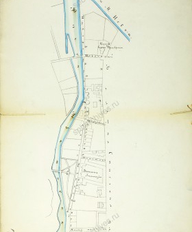 План кварталов, прилегающих к реке Ждановке, с указанием домовладений без нумерации. Ранее 31 января 1876 г. ЦГИА СПб. Ф. 513. Оп. 2. Д. 139а. Л. 2об.-3.