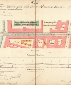 План Гороховой ул. между Мойкой и Екатерининским каналом. 1856 г. РГИА. Ф. 1487. Оп. 4. Д. 196. Л. 1.