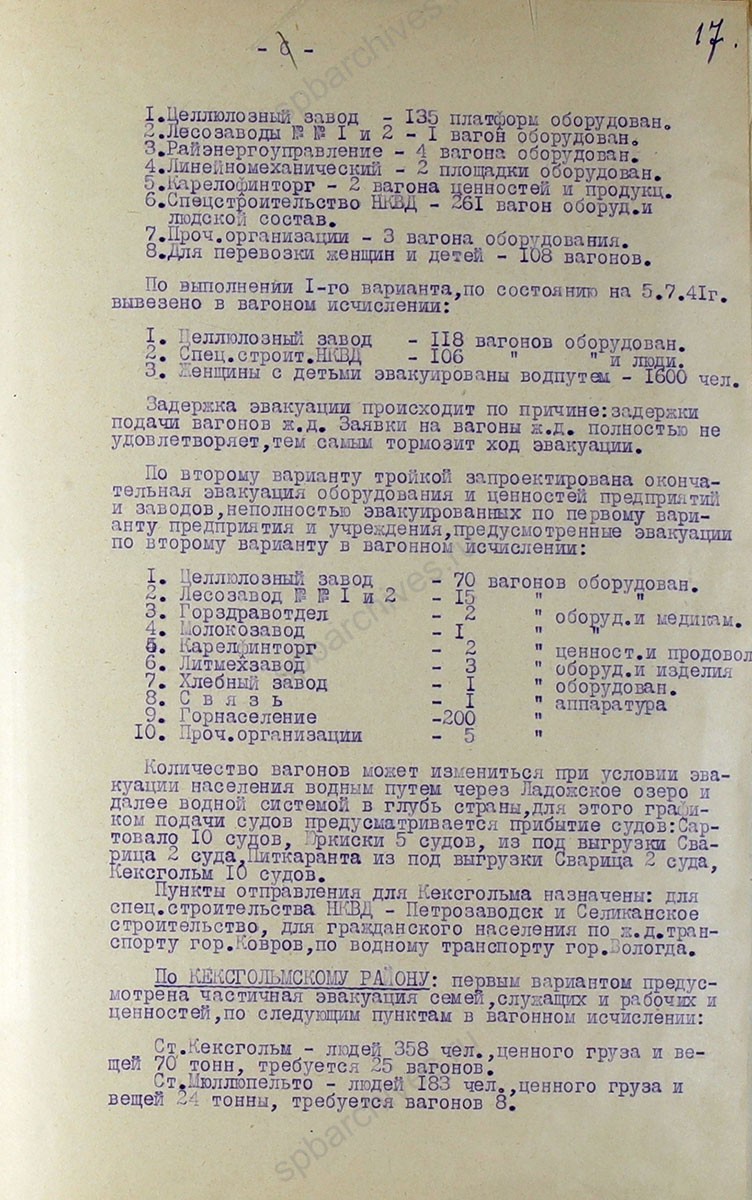 Докладная записка об эвакуации предприятий, заводов, учреждений, населения на 6 июля 1941 г. ЦГА СПБ. Ф. 7384. Оп. 3. Д. 21. Л. 12−18.
                                                                                                                    
