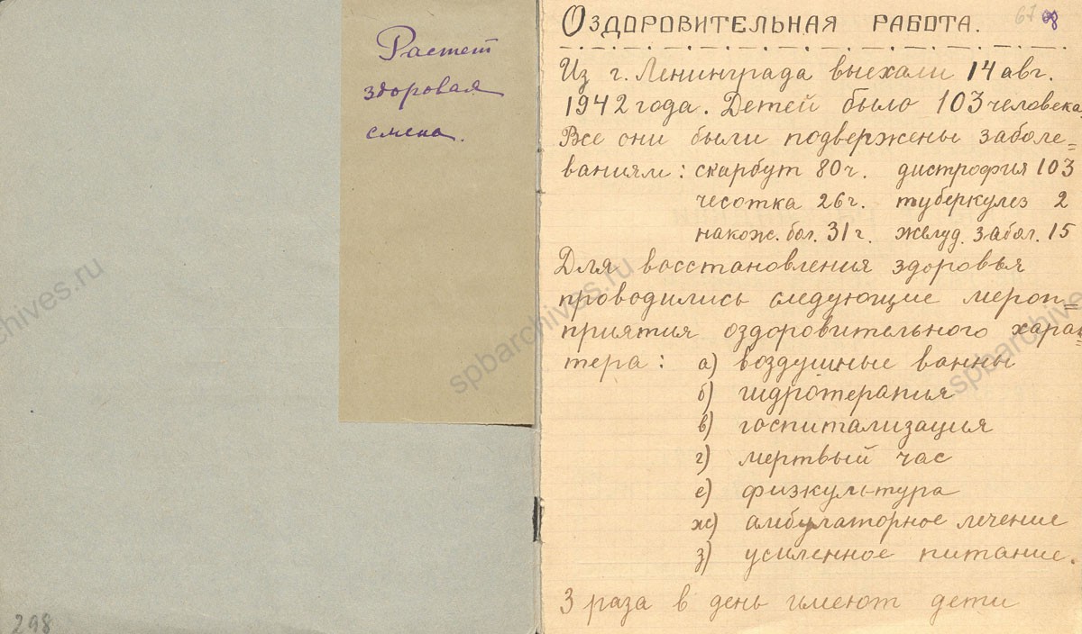 Из отчета о детском доме № 131. 1942 г. Государственный музей истории Санкт-Петербурга. КП 381890−398. Л. 66, 67.
                                                                                                                    