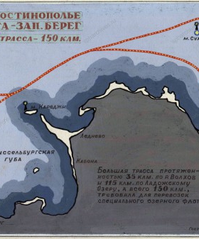 Схема. Трасса Гостинополье Н.Ладога-Зап.берег, большая трасса-150 клм. Ф. 505. Оп. 27402. Д. 3. Л. 9
                                                            